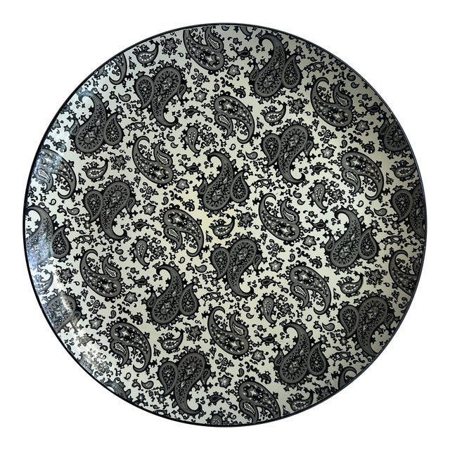 Vintage Black, Gray, and Ivory Paisley Tray For Sale