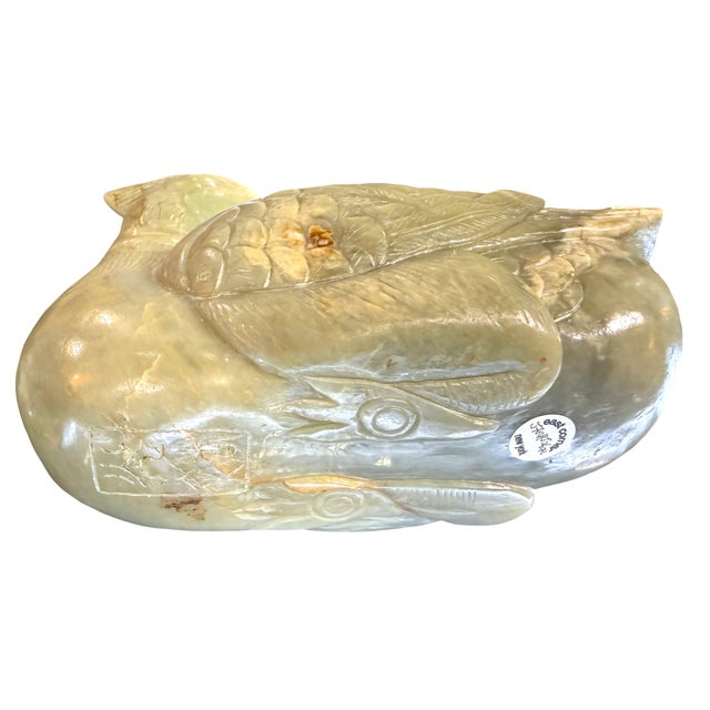 Early 20th Century Substantial Large Chinese Celadon Jade Mandarin Duck Figure, Republic Period For Sale - Image 15 of 15