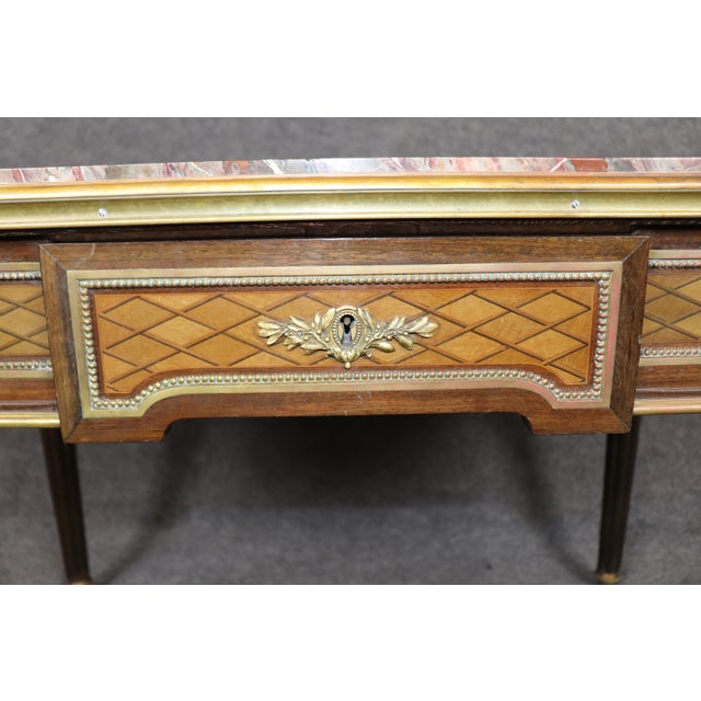 19th C French Louis XVI Child's Bronze Ormolu Marble Parquetry Desk For Sale - Image 11 of 18