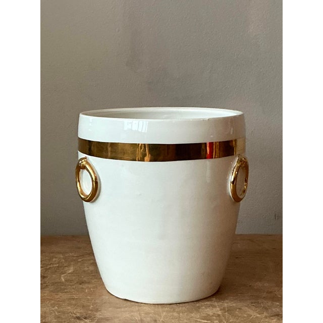 Vintage Boho Italian Glazed Ceramic.Gold Rings Cache Pot For Sale - Image 11 of 11