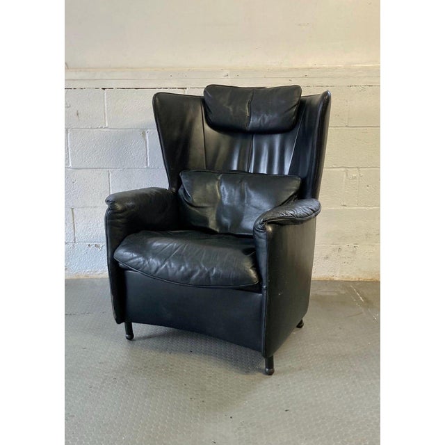 Vintage Postmodern Black Leather Lounge Chair by Franz Schulte | Vintage Modern Leather Chair | Detachable Headrest &...