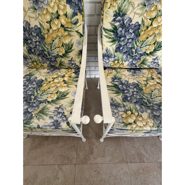 1970s Palm Beach Regency Wrought Iron Patio Set - Sofa and 2 Arm Chairs For Sale - Image 4 of 15
