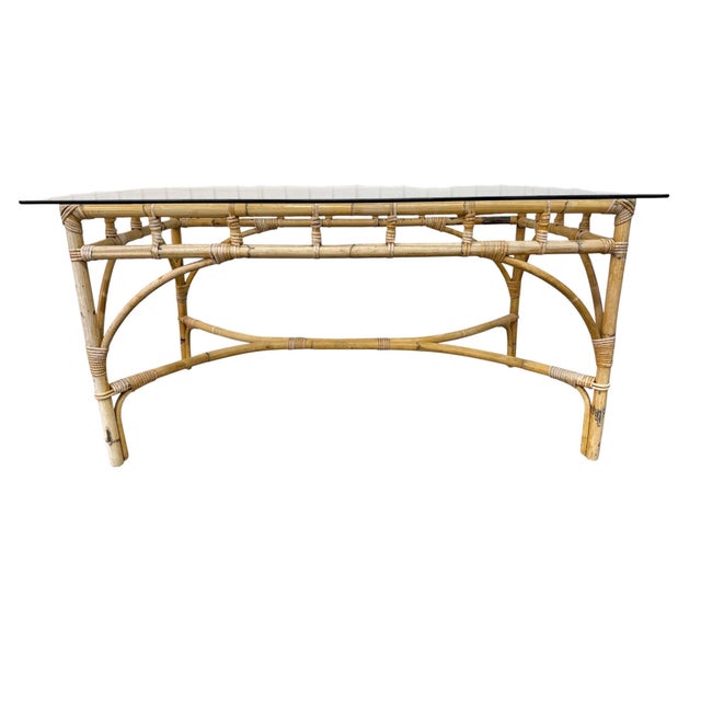 Vintage 5-Piece Bamboo Glass Dining Table & Chairs For Sale - Image 4 of 14