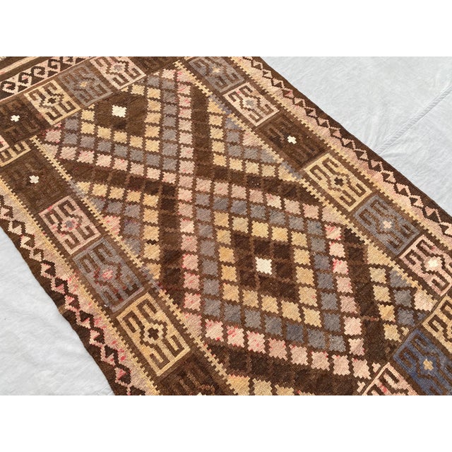 2000 - 2009 Afghan Maimana Kilim Accent Rug, Handwoven Wool, 3x7, Brown & Camel For Sale - Image 5 of 8