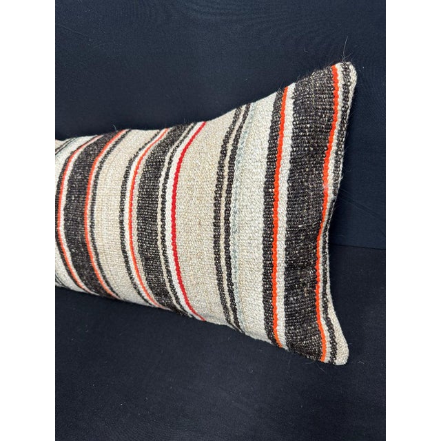 Turkish Hemp Pillow Cushion Natural Beige Black Cushion Cover 14"x40" For Sale - Image 4 of 4