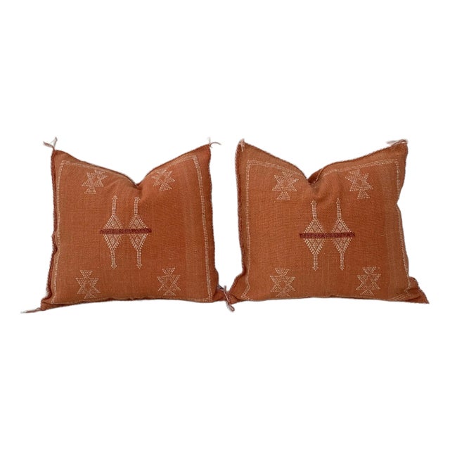 Contemporary Orange Silk Sabra Pillow Covers- a Pair For Sale