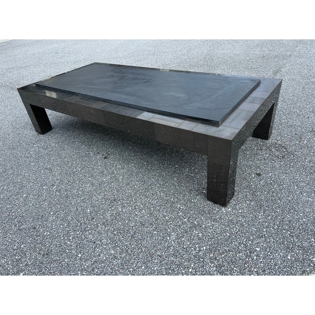 1970s Brutalist Paul Evans Patinated Patchwork Coffee Table With Slate Top Signed For Sale - Image 5 of 11