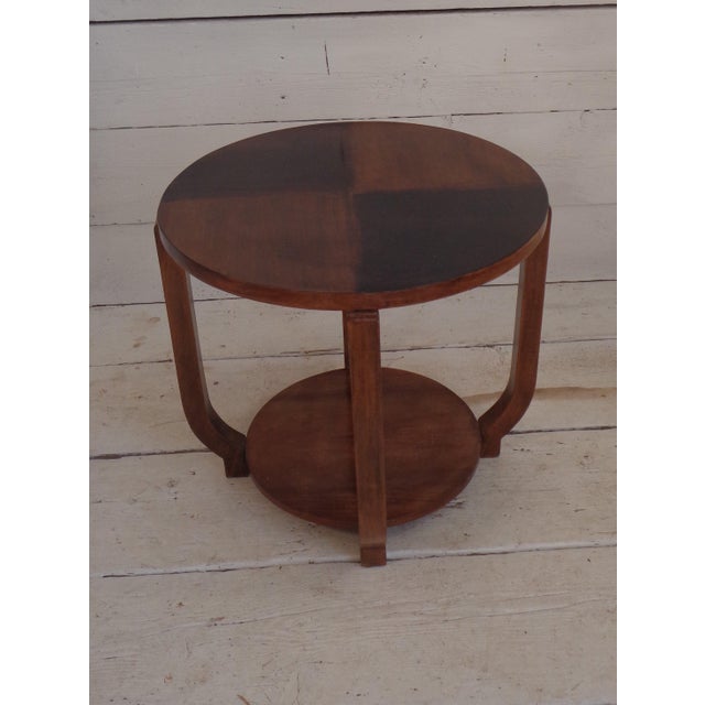 1930s Art Deco Walnut Coffee Table with Curved Legs and Ebonized Segmented Top, 1930s For Sale - Image 5 of 15
