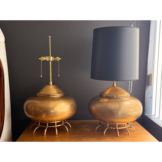 The Marbro Lamp Company 1960s Pair of Brass Asian Style Ginger Jar Lamps For Sale - Image 4 of 8