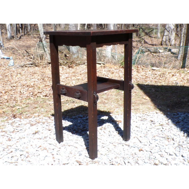 Brown Vintage Mission Oak Arts & Crafts Side Table Plant Stand End Table For Sale - Image 8 of 15