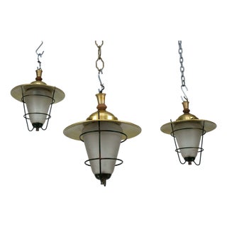 Mid-Century Aluminum and Glass Lanterns, Italy, 1960s, Set of 3 For Sale