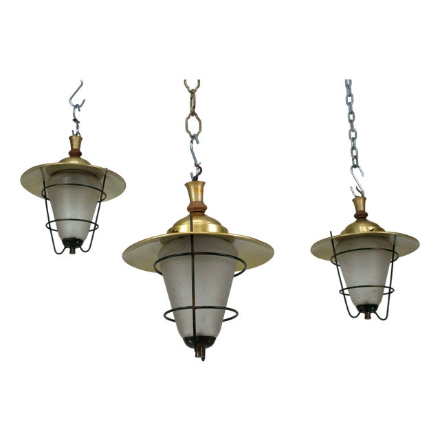Mid-Century Aluminum and Glass Lanterns, Italy, 1960s, Set of 3 For Sale