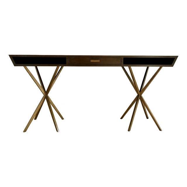 Mr. Brown London X-Base Desk in Dark Oak With Brass Finish For Sale