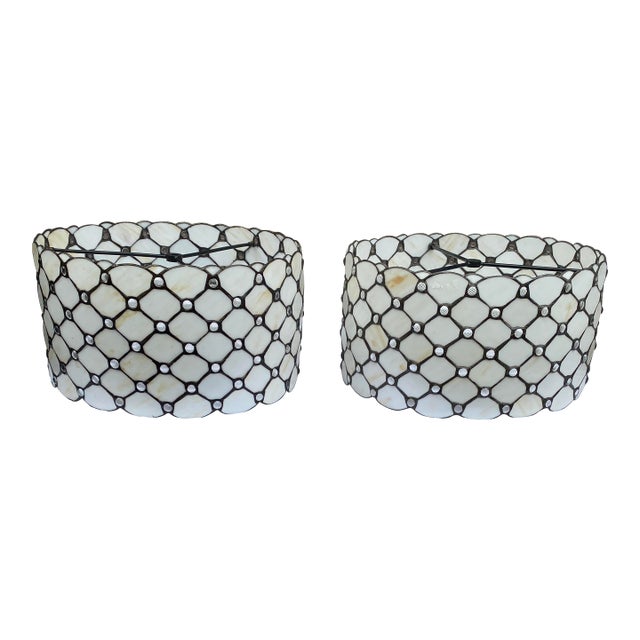 Stunning Pair of Heavyweight 16-Inch Mission-Style Stained Glass Shades For Sale