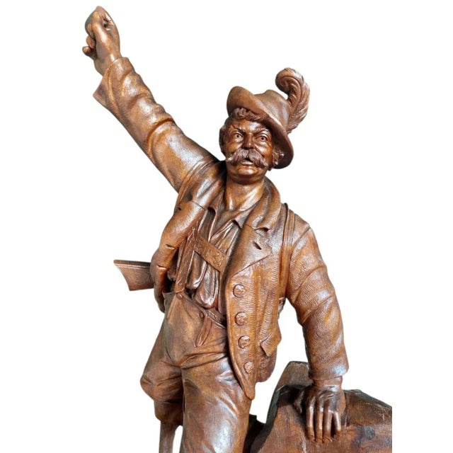 Large Antique Hand-Carved Wooden Sculpture Tyrolean Hunter with Game, 1900 For Sale - Image 10 of 18