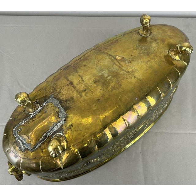 Vintage Brass Footed Planter with Floral Lion Handles For Sale - Image 14 of 18