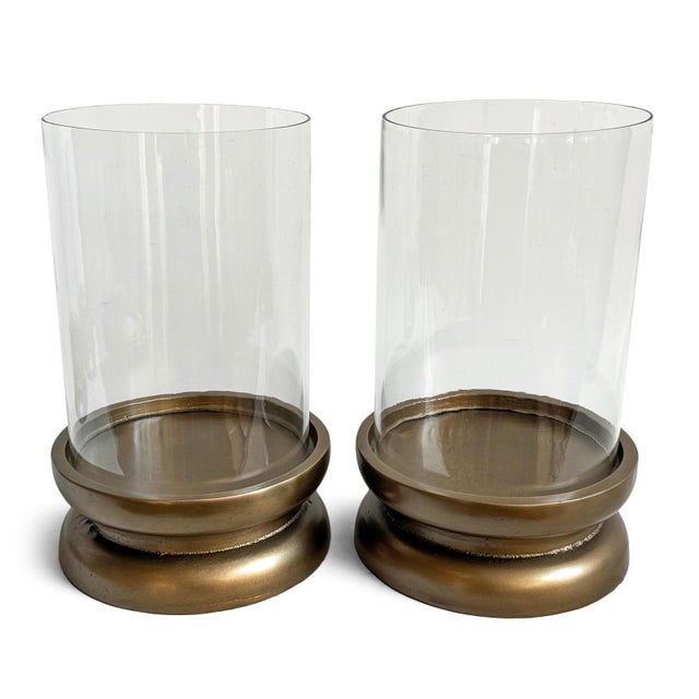 Glass & Brass Finish Candle Holder Large For Sale - Image 4 of 7