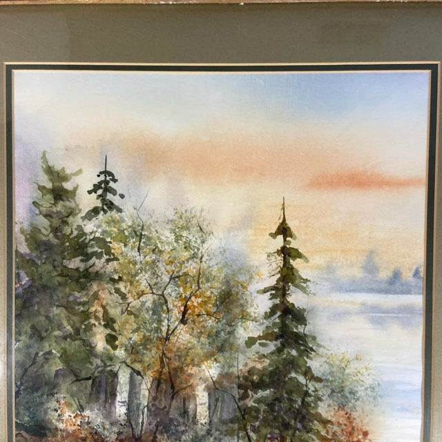 Original Watercolor Art North Woods Lake Katie George Birch Bark Fame 23x30 The product is an original watercolor art...