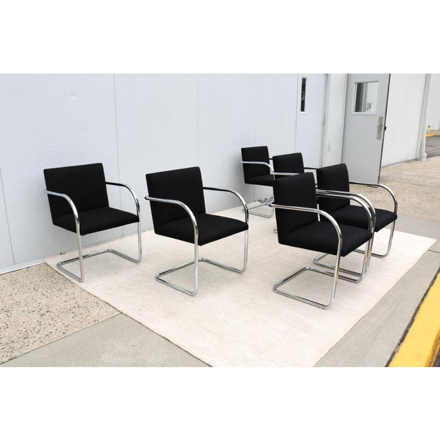 Ludwig Mies Van Der Rohe Brno Tubular Chairs in Black Fabric by Gordon - Set of 6 For Sale In New York - Image 6 of 18