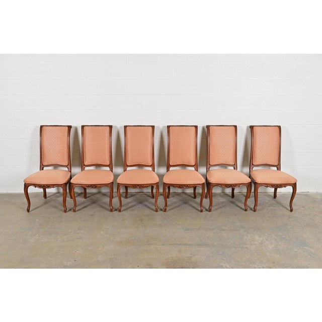 French Provincial Baker Furniture French Provincial Louis XV Carved Walnut Dining Chairs, Set of Six For Sale - Image 3 of 11