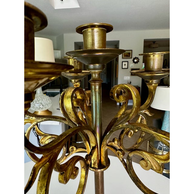 Metal Single Antique Gothic Revival Brass 6 Light Candelabra For Sale - Image 7 of 18