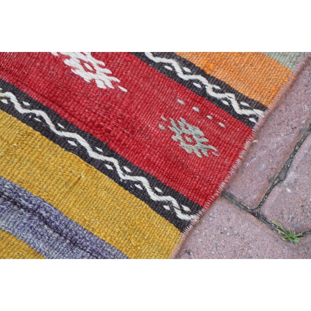 Textile 1990s Red Striped Hand Knotted Rug For Sale - Image 7 of 8