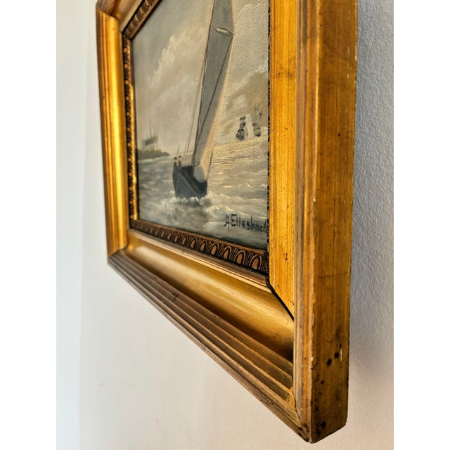 Nautical Vintage Signed Sailing Ship Seascape Oil Painting For Sale - Image 3 of 12