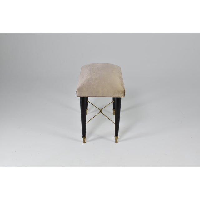 Italian Vintage Piano Stool, Solid Wood & Brass, Velvet, 1950s For Sale - Image 4 of 9