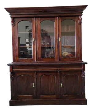 Monumental 19th-Century English Mahogany Breakfront Bookcase