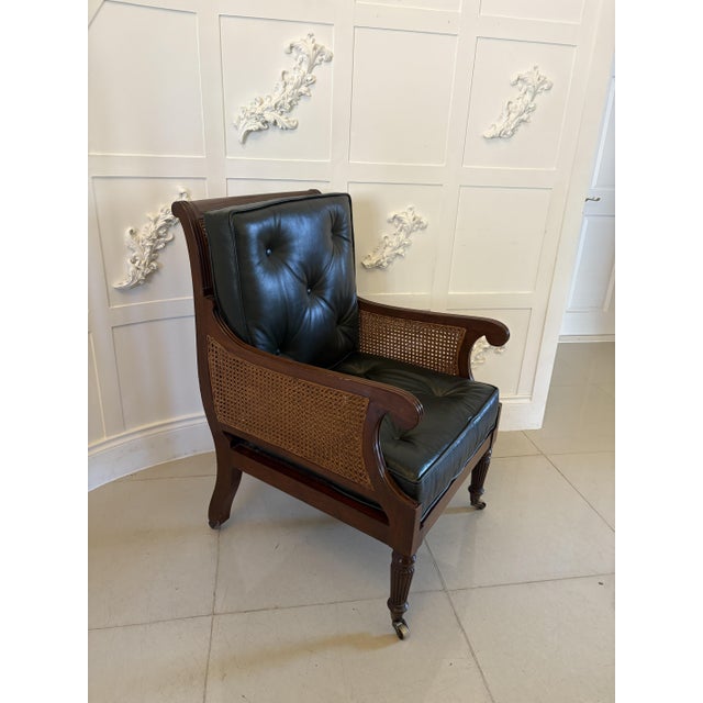 Set of Antique Edwardian Mahogany Library Bergere Chairs, 1900 For Sale - Image 12 of 15