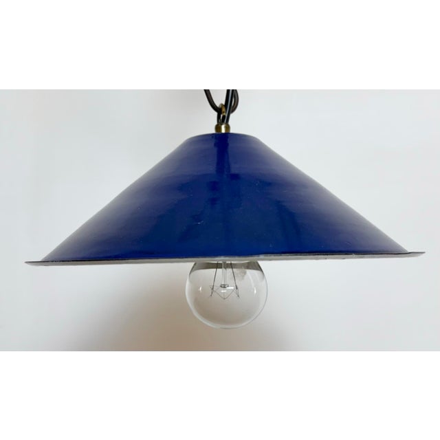 1950s Industrial Blue Enamel Factory Pendant Lamp, 1950s For Sale - Image 5 of 15