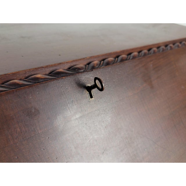 Wood Vintage Writing Secretary in Leather, 1930s For Sale - Image 7 of 18