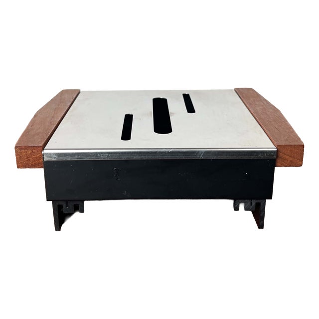 Mid-Century Modern Minimalist Metal and Teak Tea Warmer, 1960s For Sale