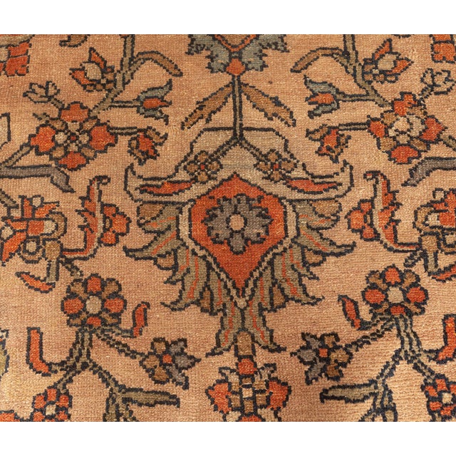 Early 20th Century Antique Persian Sultanabad Botanic Orange Tan Hand Knotted Wool Rug For Sale - Image 5 of 9
