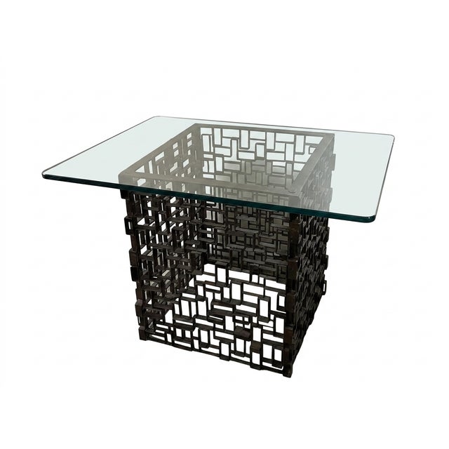 Vintage 1970s Brutalist Welded Steel Maze Table For Sale