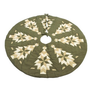 Patchwork Tree & Star Christmas Tree Skirt 48"D For Sale