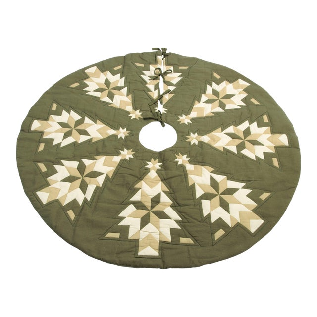 Patchwork Tree & Star Christmas Tree Skirt 48"D For Sale