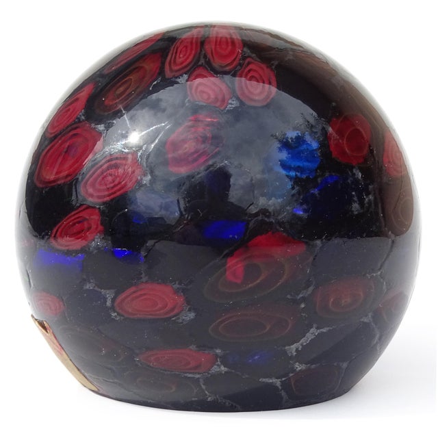 Mid-Century Modern Vintage Fratelli Toso Murano Jet Black Mosaic Optic Swirl Canes Italian Art Glass Paperweight For Sale - Image 3 of 8