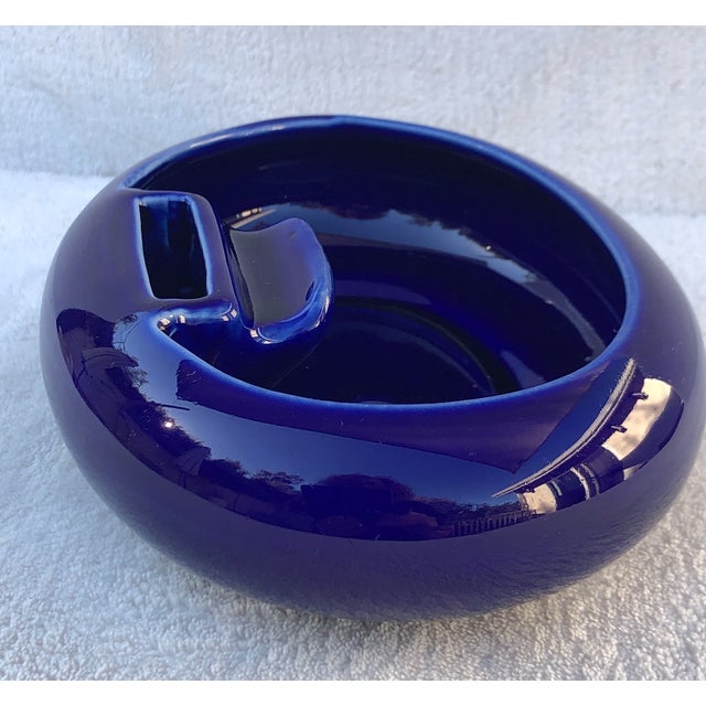 Ceramic Vintage Hall China Company Cobalt Ashtray With Integrated Matchbook Holder and Cigarette Rest For Sale - Image 7 of 7