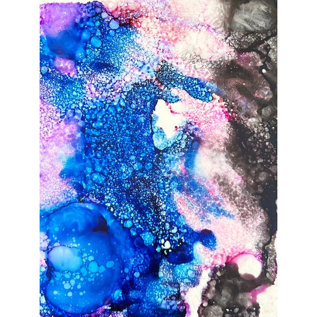 Original Abstract Blue Pink Painting Contemporary Modern Art Artist Signed 9x12 For Sale