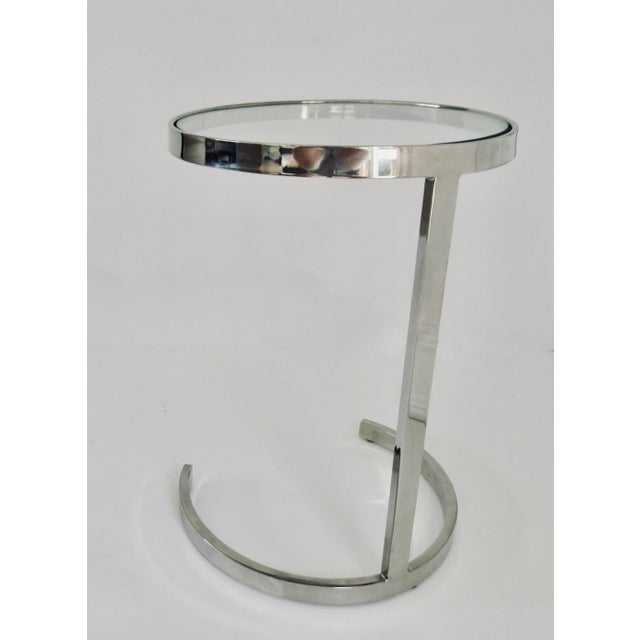 Vintage C.1970's Milo Baughman Polished Cantilever Chrome & Glass Round Low Drinks,, Accent Table For Sale In West Palm - Image 6 of 12