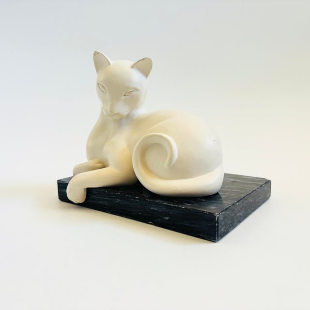 Art Deco Vintage Art Deco Style Cat Bookend on Black Marble Base For Sale - Image 3 of 15