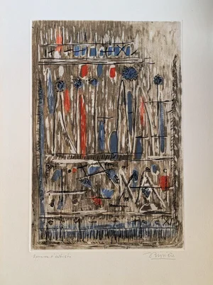 Roger Bissiere, Abstract Composition, Color Engraving, 1962