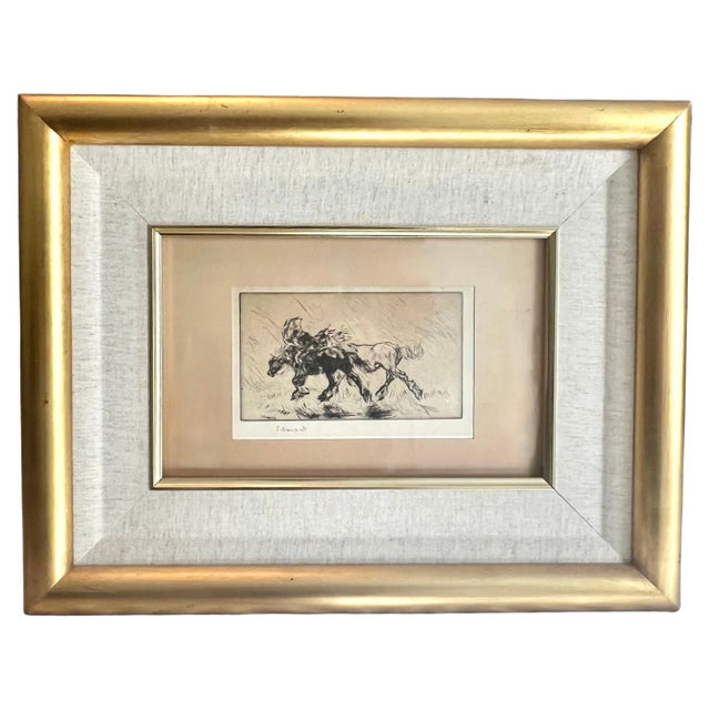 Mid-Century Modern Edmund Blampied Pen Drawing of a Horse Matted and Framed in Gilt Frame For Sale - Image 3 of 12