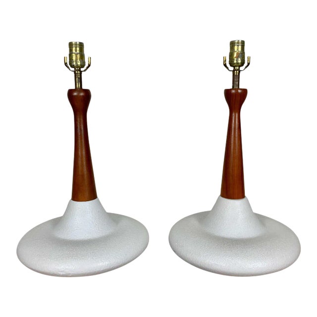 Mid-Century Ceramic and Walnut Table Lamps For Sale