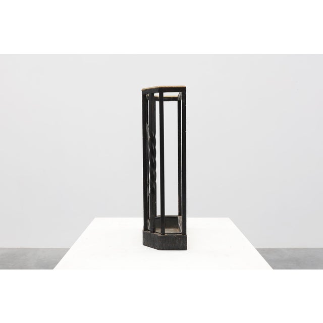 Art Deco Metal Umbrella Stand with Geometric Openwork and Brass Rim, Belgium, 1920s For Sale - Image 4 of 16