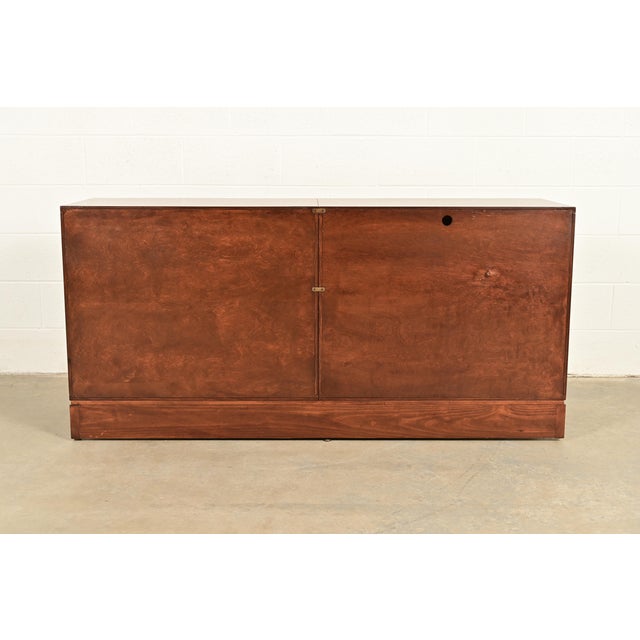 William Doezema for Mastercraft Mid-Century Hollywood Regency Campaign Walnut and Brass Sideboard Credenza, Newly Refinished For Sale - Image 15 of 16