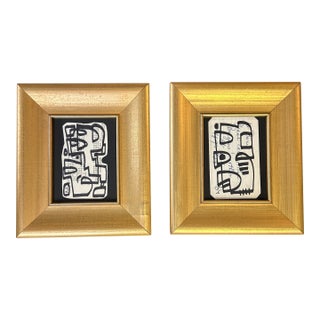 Two Contemporary Original Wayne Cunningham Abstract Marker Drawings - Set of Two For Sale