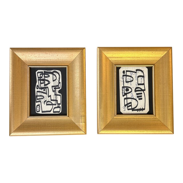 Two Contemporary Original Wayne Cunningham Abstract Marker Drawings - Set of Two For Sale