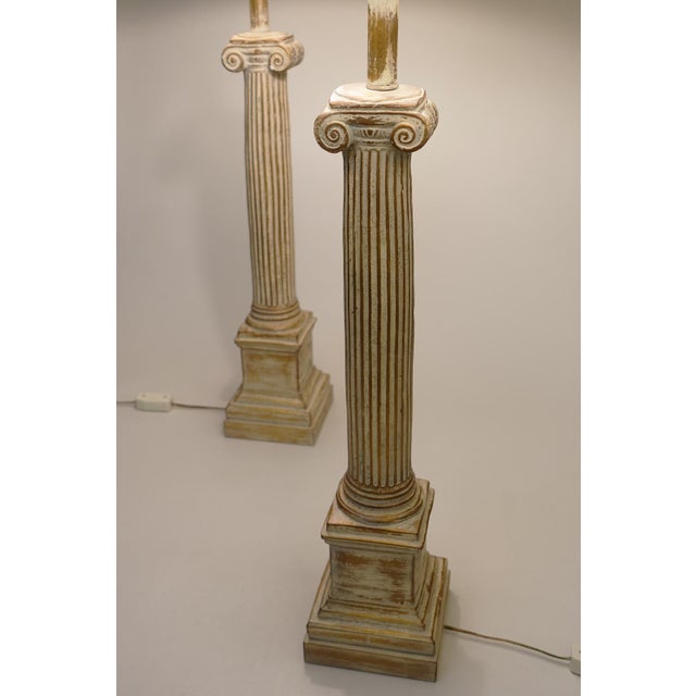 1930s Neoclassical Ionic Column Plaster Table Lamps XL 44" - a Pair For Sale In Los Angeles - Image 6 of 9